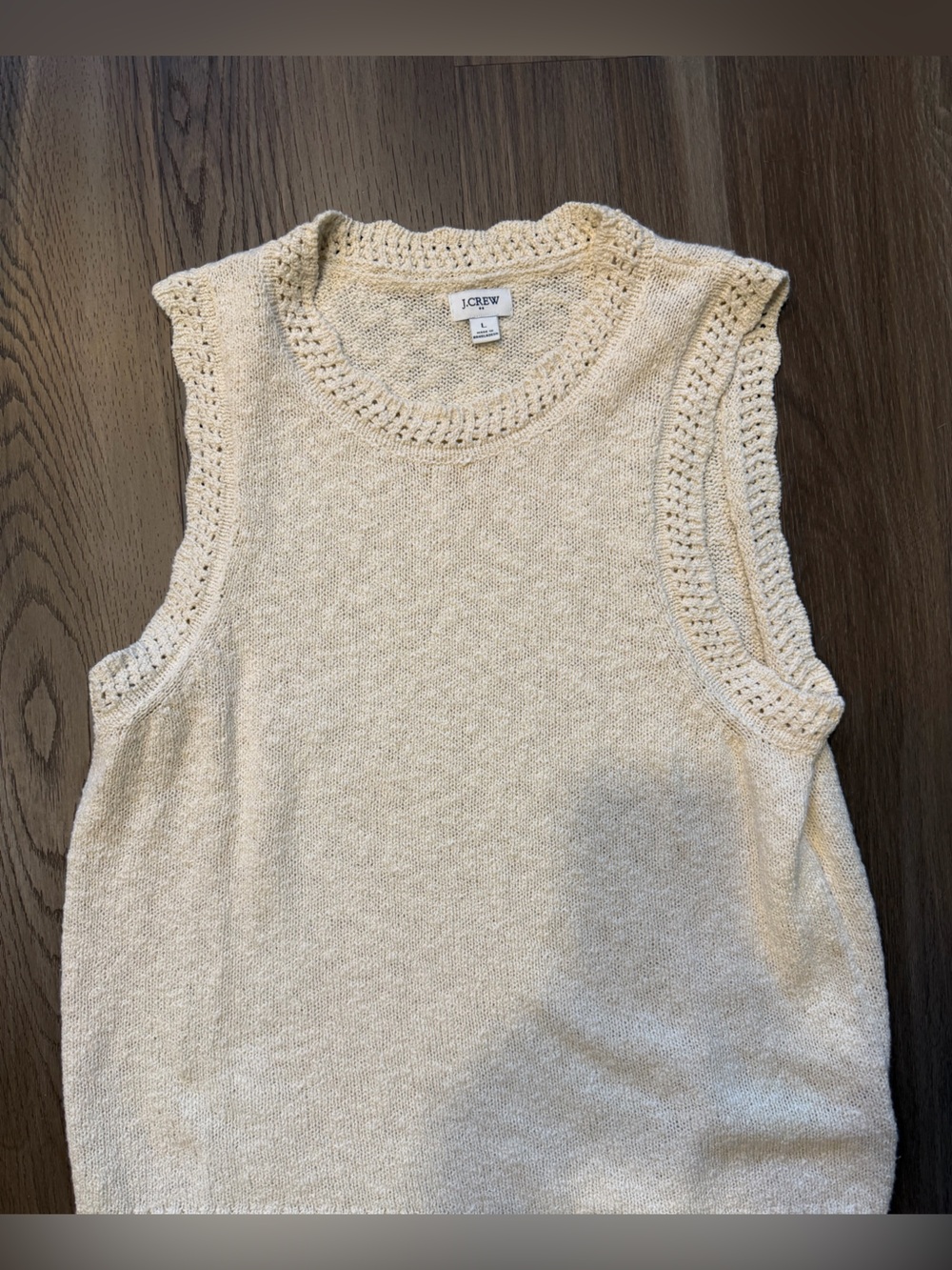 J. Crew Cream Knit Crochet-Trim Sleeveless Tank